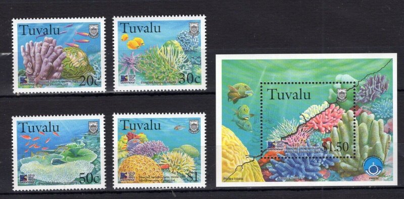 Tuvalu 1998 - corali, fauna marina, serie+colita neuzata