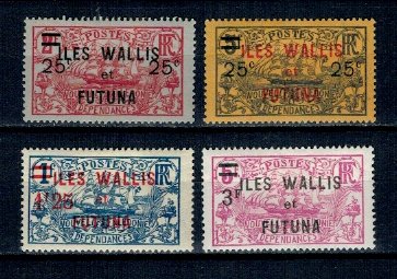 Wallis & Futuna 1924 - Mi 33, 34, 36, 38 nestampilate cu sarnier