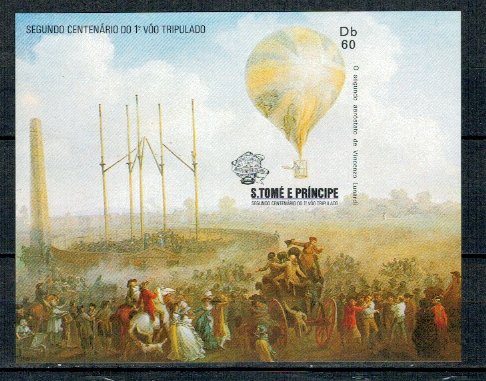 Sao Tome 1983 - Balon cu aer cald, Montgolfier, colita ndt neuza
