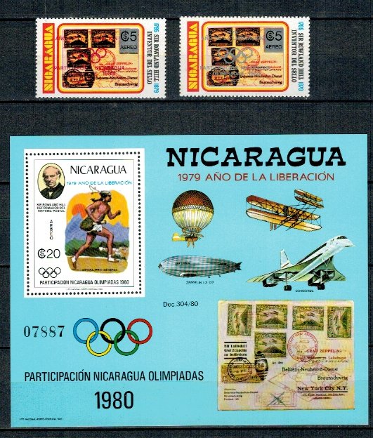Nicaragua 1980 - Jocuri Olimpice, timbre cu supratipar + colita