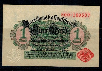 Germania 1914 - 1 Mark, stampila rosie, circulata