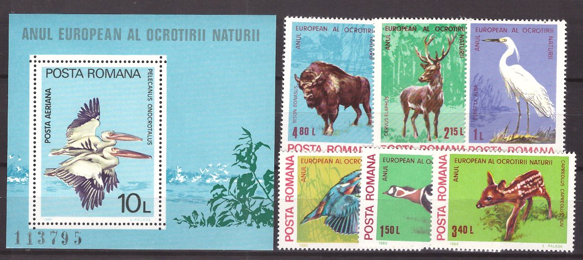 1980 - ocrotirea naturii, fauna, serie+colita neuzata