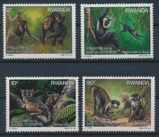 Rwanda 1988 - Fauna, maimute, serie neuzata