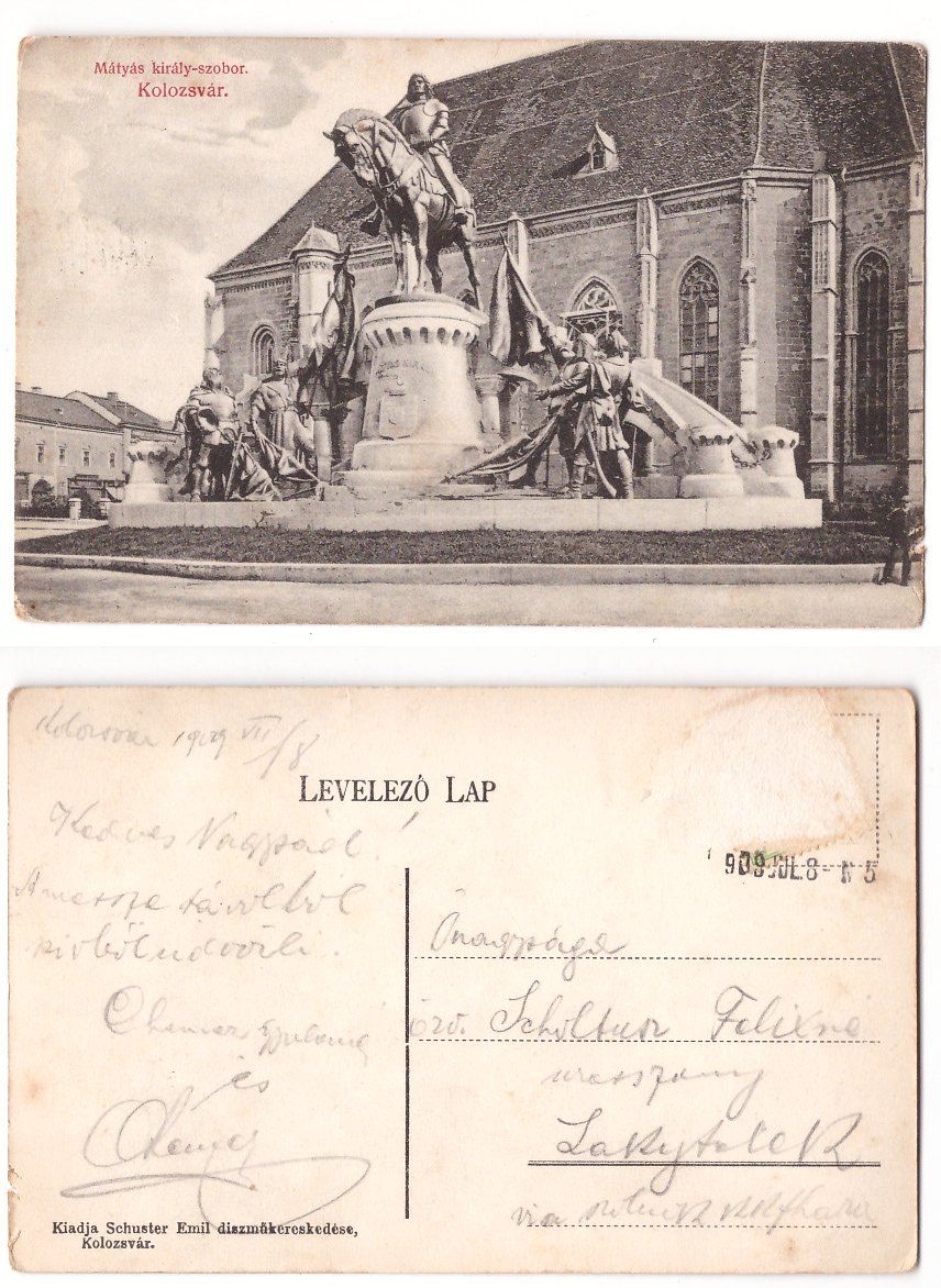 Cluj Napoca 1909 - Statuia Matei Corvin, ilustrata circulata
