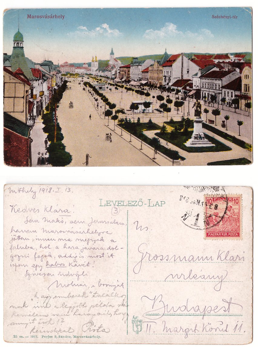 Targu Mures 1918 - Piata Szechenyi, ilustrata circulata