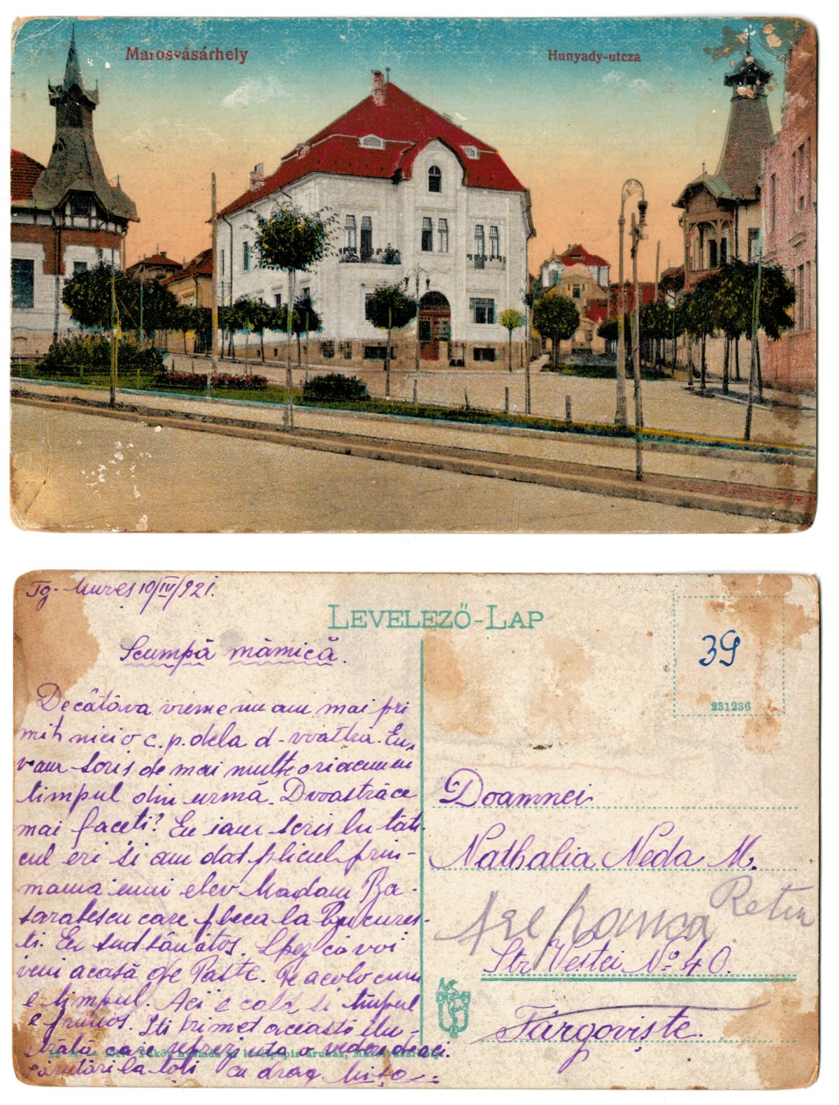 Targu Mures 1921 - Strada Hunyadi, ilustrata circulata