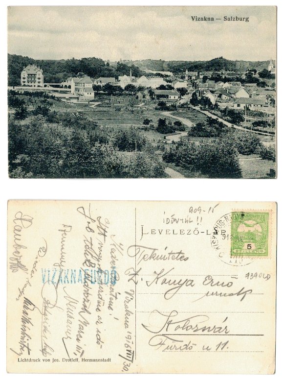 Ocna Sibiului 1916 - Ilustrata circulata, stampila tren