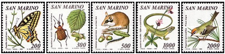 San Marino 1990 - Fauna-flora, fluturi, serie neuzata
