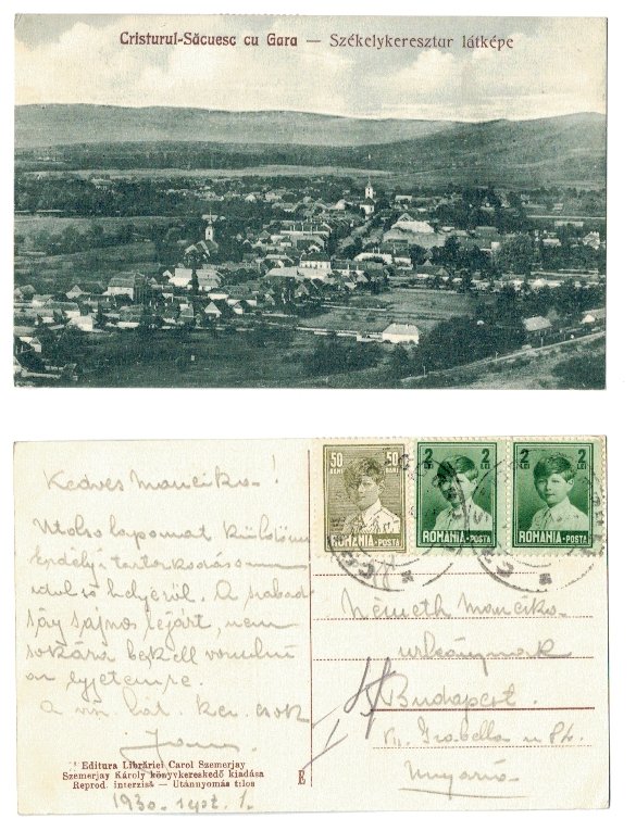 Cristuru Secuiesc 1930 - Vedere de sus, gara, ilustrata circulat