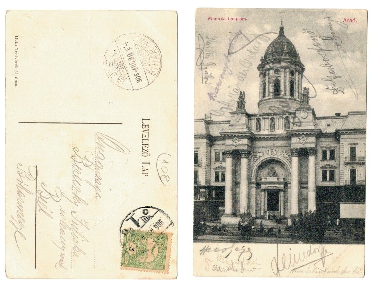 Arad 1906 - Biserica minoritilor, ilustrata circulata