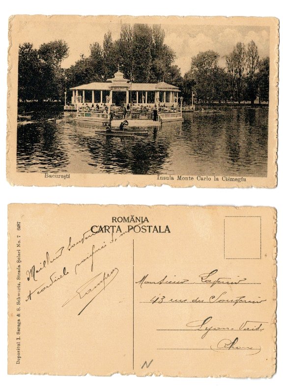 Bucuresti 1920(aprox.) - Cismigiu, Insula Monte Carlo, ilustrata
