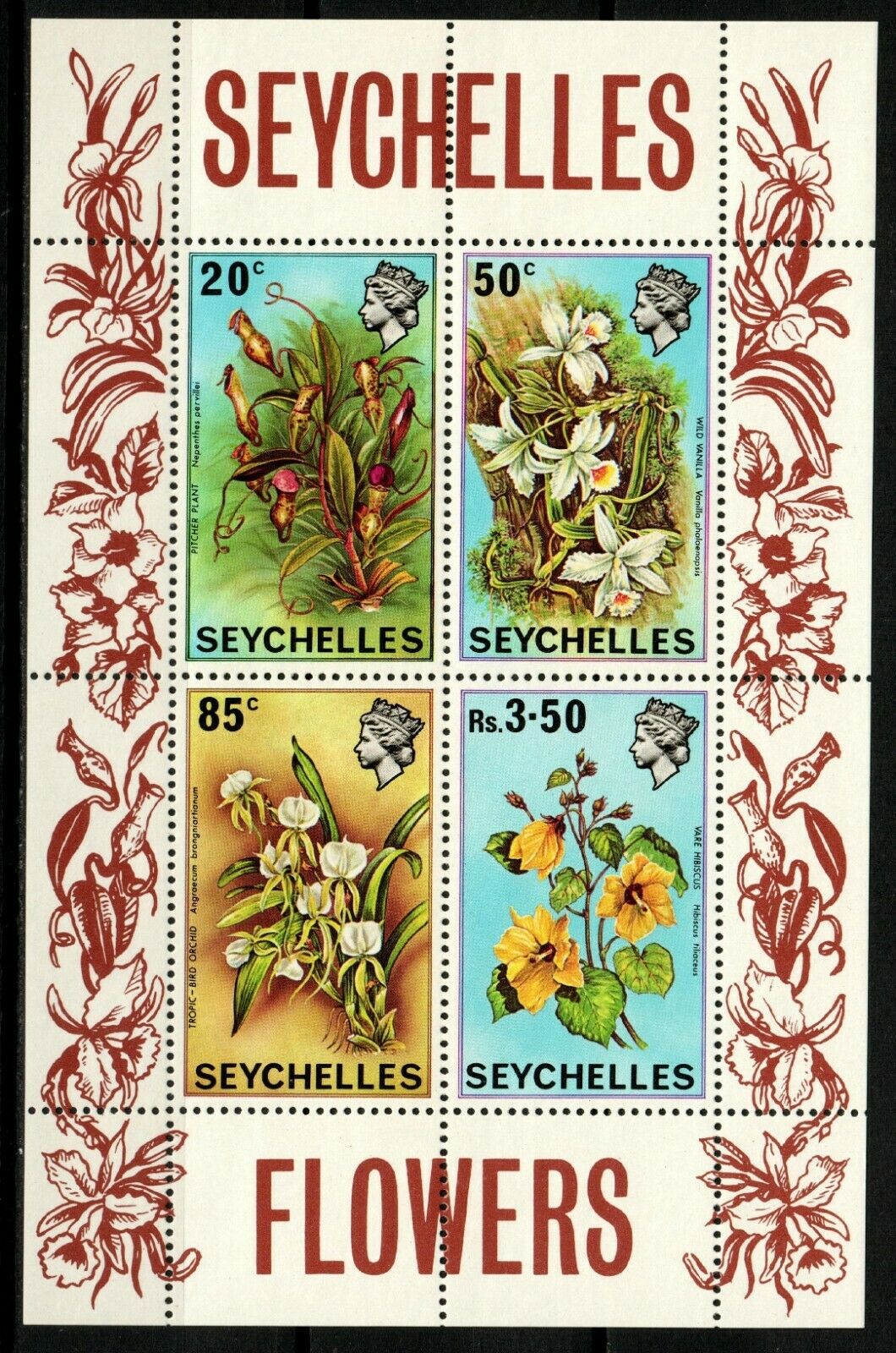 Seychelles 1970 - Flori, bloc neuzat