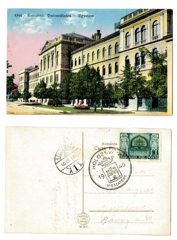 Cluj Napoca 1940 - Universitate, ilustrata stamp.spec.VISSZATERT