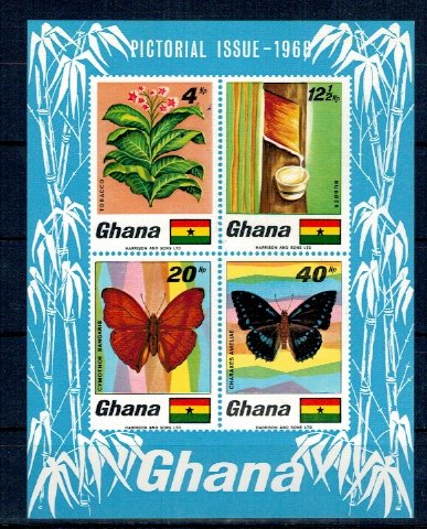 Ghana 1968 - Fauna si flora, fluturi, bloc ndt neuzat