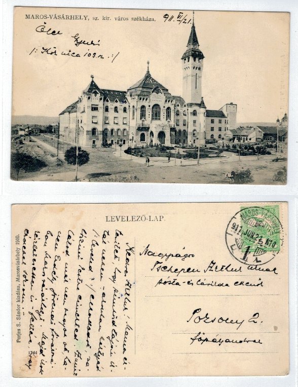 Targu Mures 1911 - Primaria, ilustrata circulata