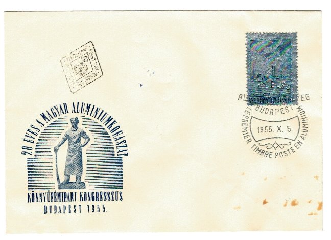 Ungaria 1955 - Posta Aeriana, pe folie Alu, plic FDC, usor patat