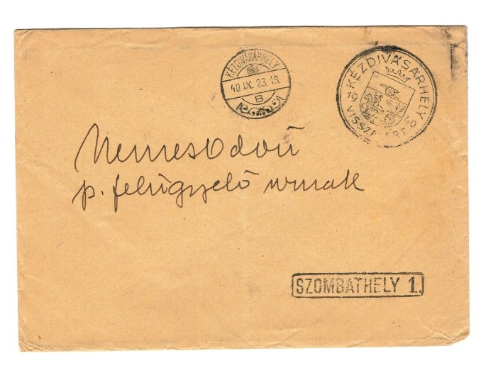 1940 - Plic circulat Targu Secuiesc(Covasna) - Szombathely, stam