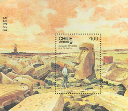 Chile 1986 Easter Island, moai, colita neuzata