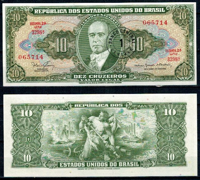 Brazilia 1967 - 1 centavo, supr. pe 10 cruzeiros UNC
