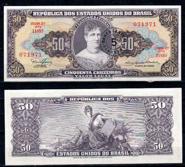 Brazilia 1966 - 5 centavos, supr. pe 50 cruzeiros UNC