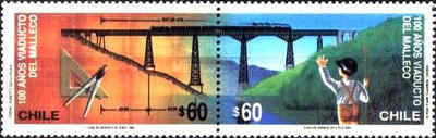Chile 1990 - Malleco Viaduct, tren, cai ferate, serie neuzata