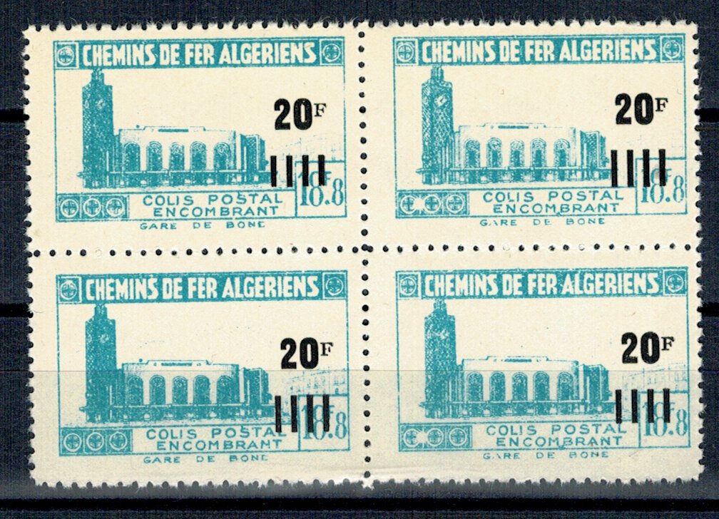 Algeria 1946 - 20F/18.8F colete postale, cai ferate, bloc de 4 n
