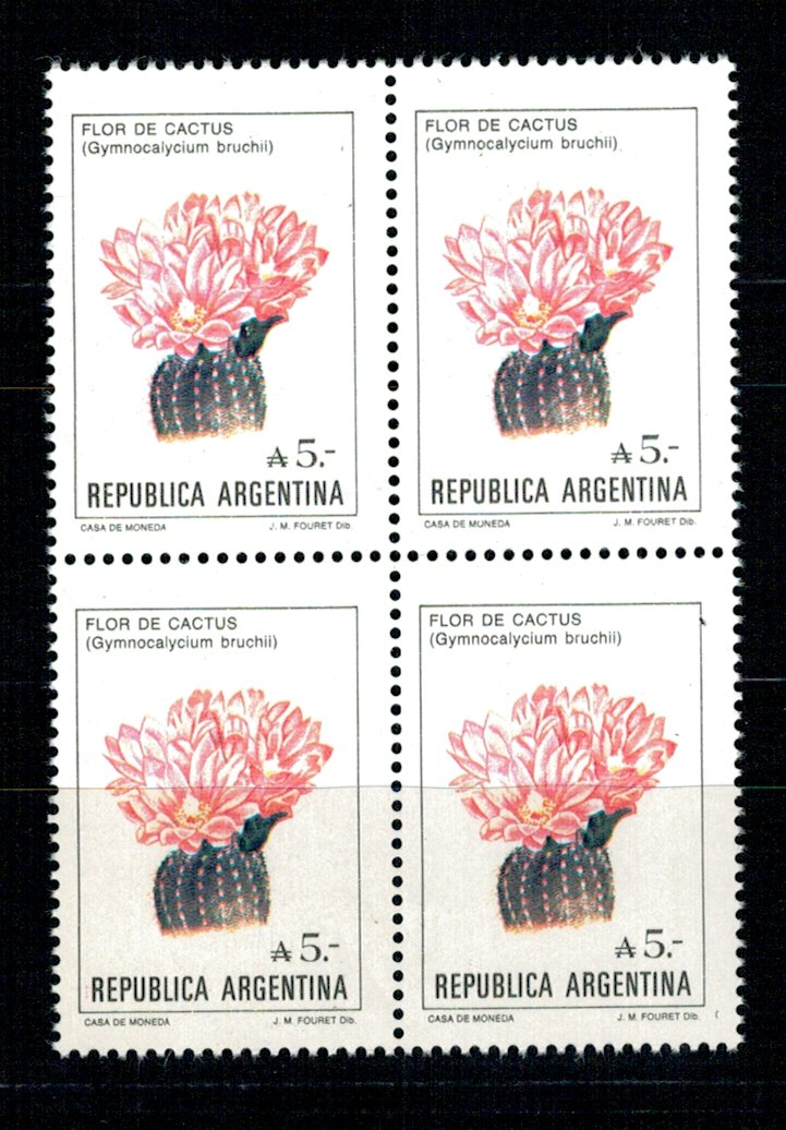 Argentina 1987 - Flori de cactus, bloc de 4 neuzat