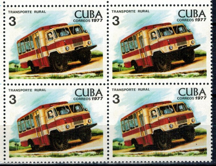 Cuba 1977 - Transportul in comun, bloc de 4 neuzat