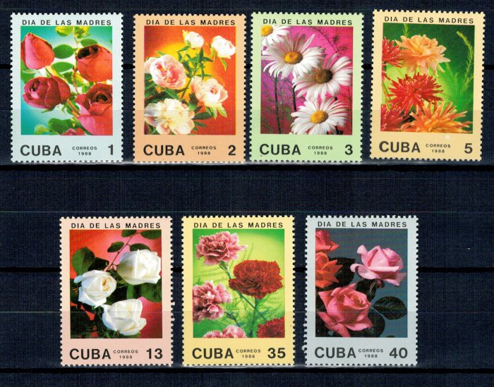 Cuba 1988 - Ziua Mamei, flori, trandafiri, serie neuzata