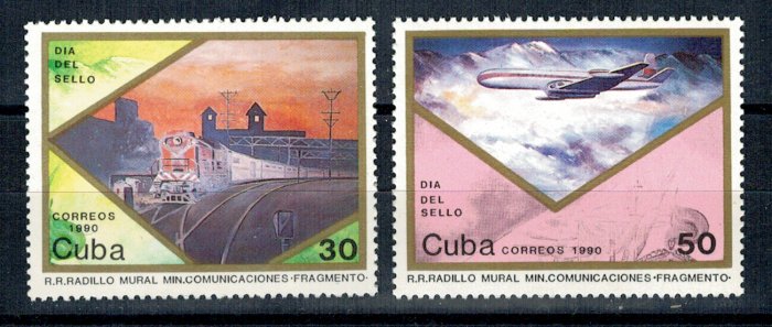 Cuba 1990 - Ziua marcii postale, tren, avion, serie neuzata