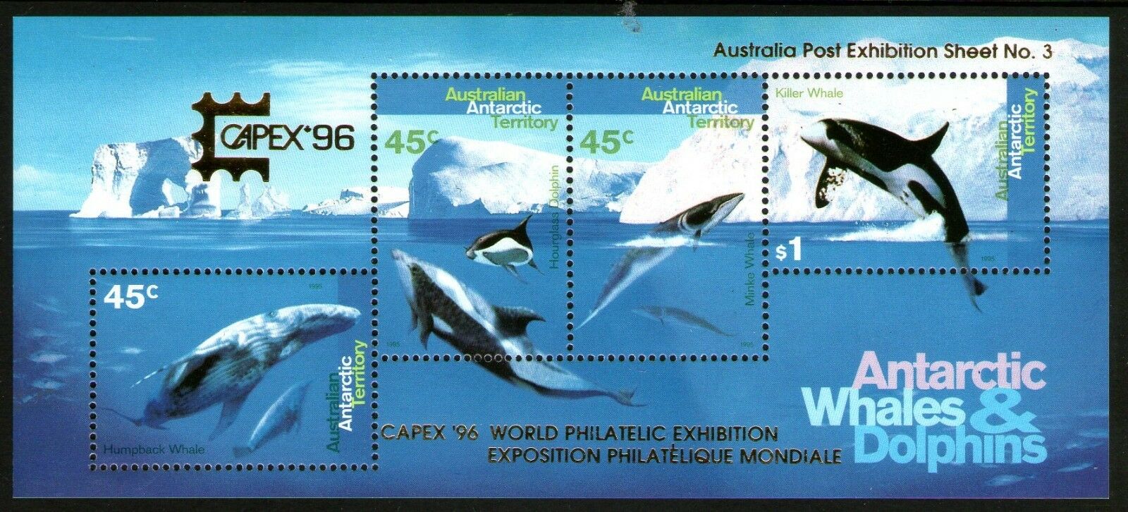 Australian Antarctic 1996 - Fauna marina, supr. expo, bloc neuza