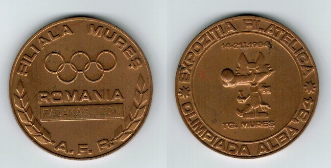 Romania 1984 - Medalie Expo. filatelica Olimpiada Alba, Tg.Mures