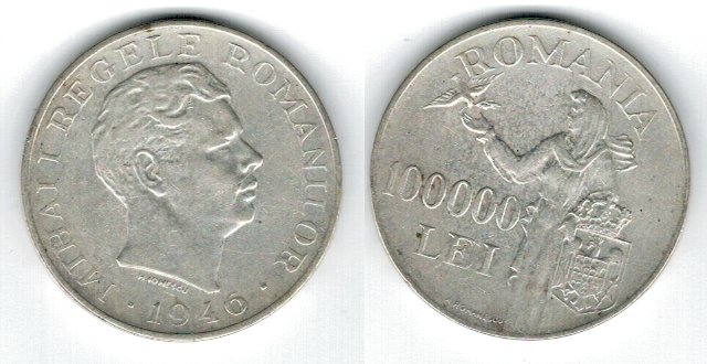 Romania 1946 - 100000 lei, Ag, circulata
