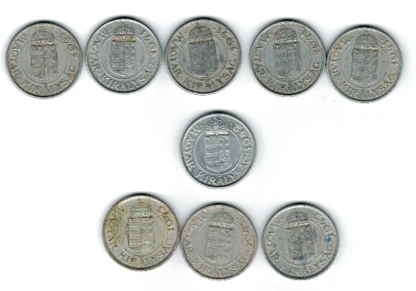 Ungaria 1941-43 - Lot 9 monede de 2 pengo