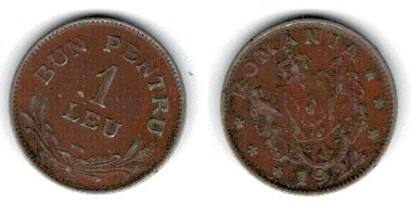 Romania 1924 - 1 leu, circulata