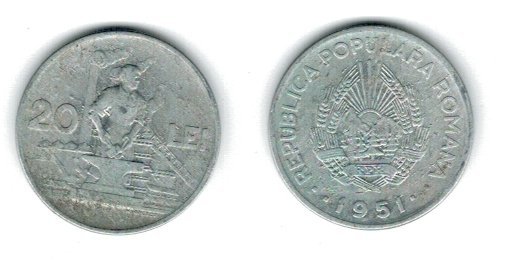 Romania 1951 - 20 lei, Alu, circulata