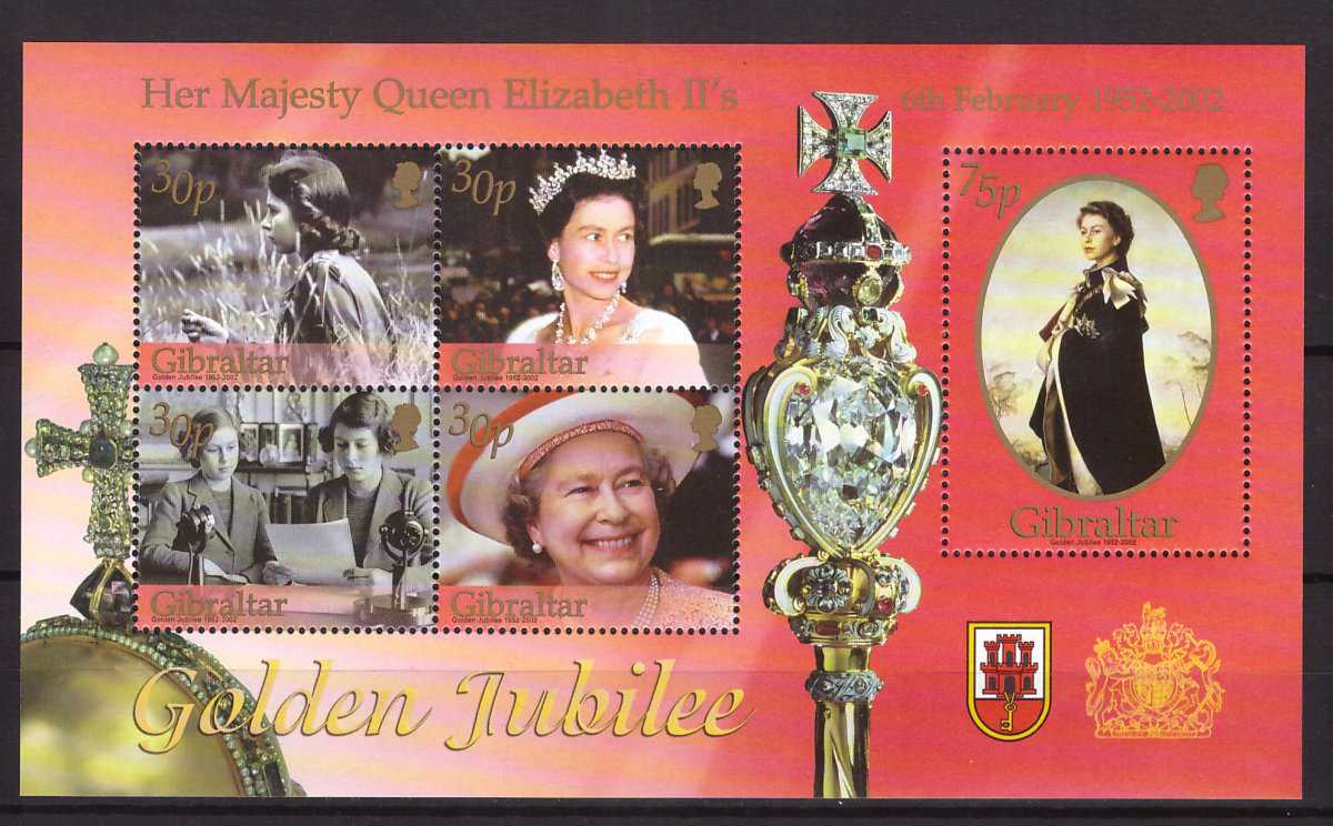Gibraltar 2002 - Regina Elisabeta a II-a, bloc neuzat