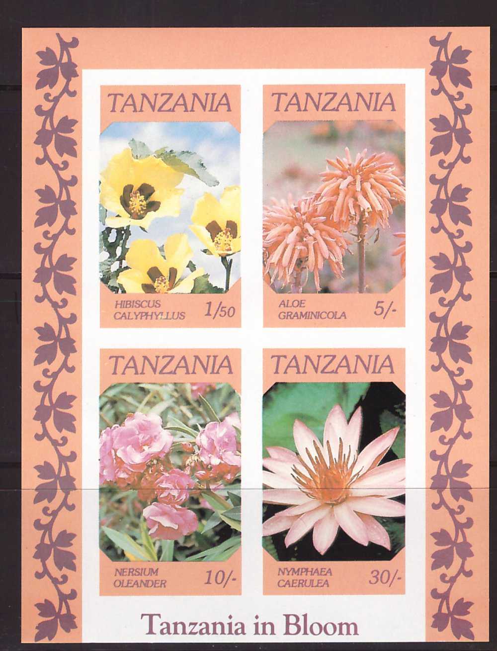 Tanzania 1986 - flori, bloc nedantelat neuzat