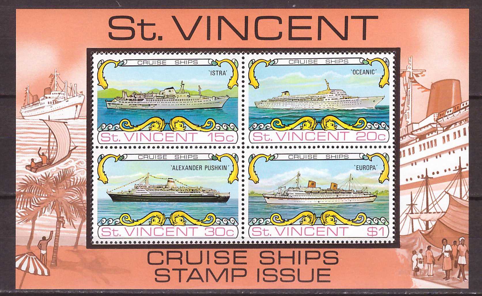 St Vincent 1974  - Vapoare de croaziera, colita neuzata