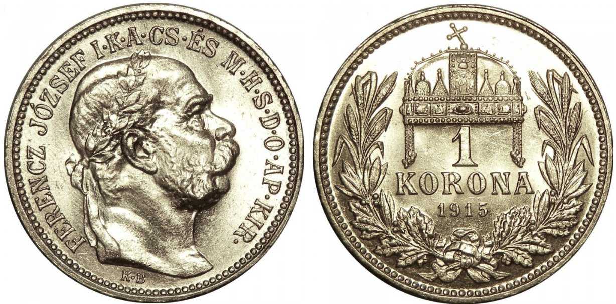 Ungaria 1915 - 1 korona Ag, UNC