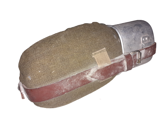 Plosca militara romaneasca -bidonas aluminiu cu cana, veche, RSR