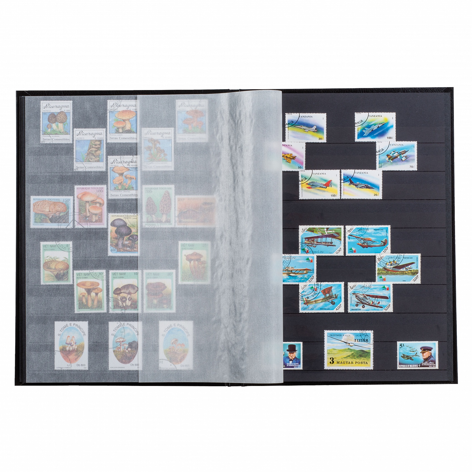 Clasor timbre cu 8 file / 16 pagini negre, albastru