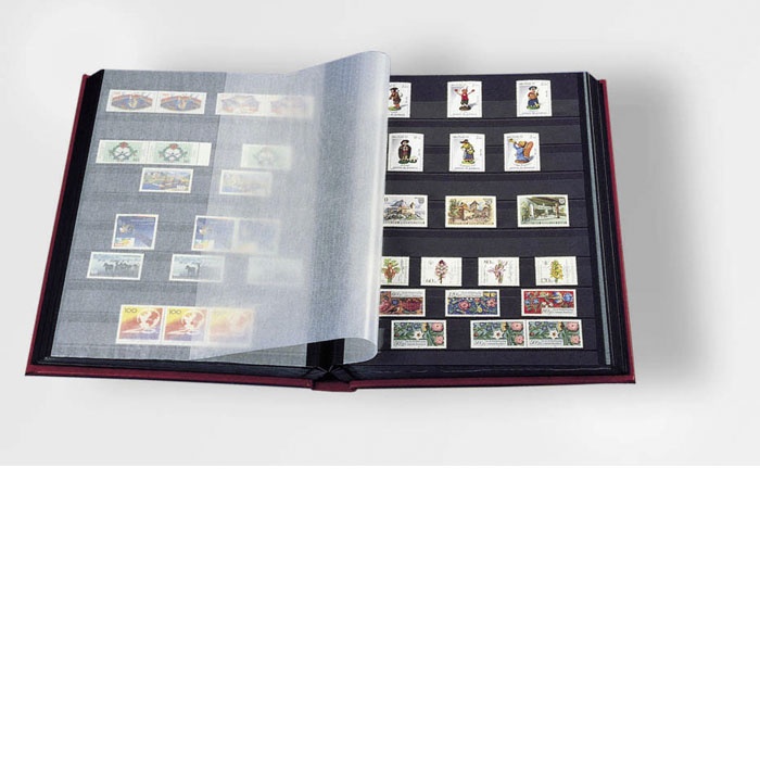 Clasor timbre cu 16file / 32pagini negre, coperta rosie